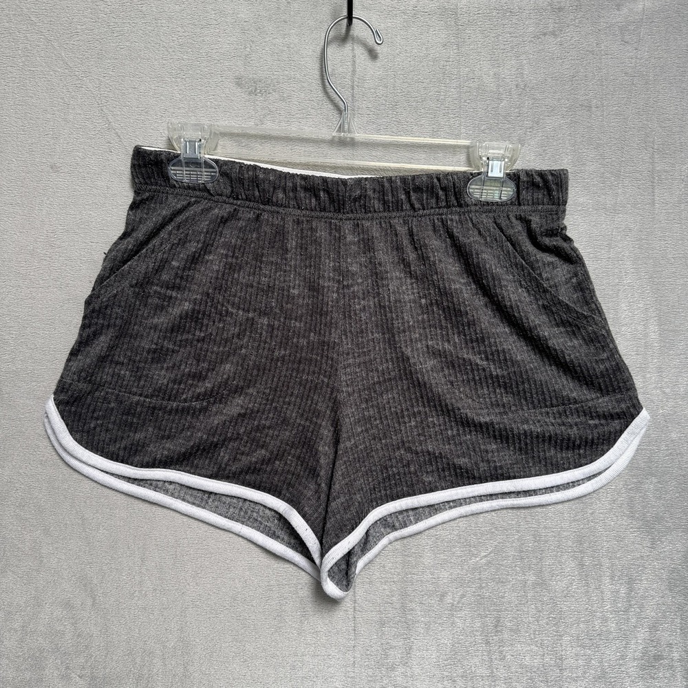 Jockey Sweat Shorts Womens Medium Gray Ribbed‎ Knit Lounge Elastic Waist